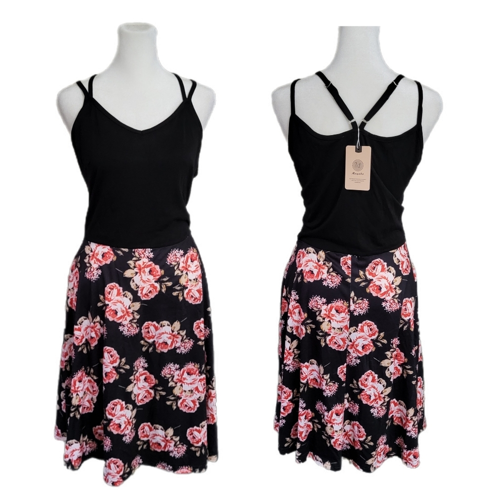 NWT Moyabo dress with floral print skirt , adjustable strappy back. Sz XL